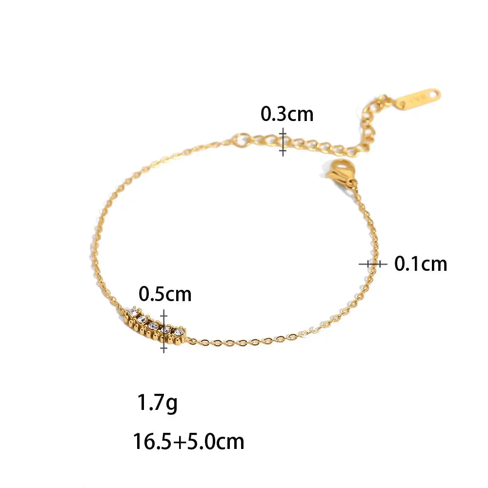 Pulseiras Brilhantes em Aço Inoxidável Corrente Fina Cinco Pedras