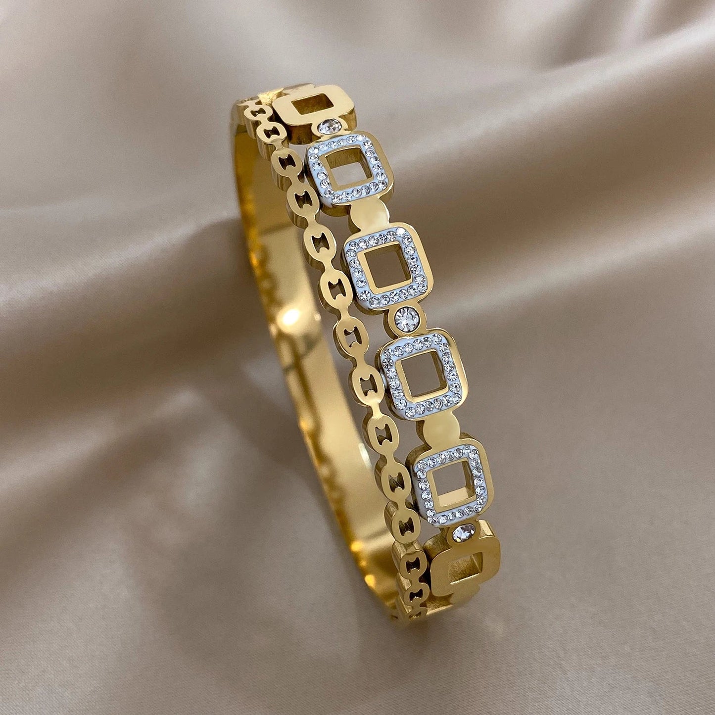 Pulseiras Rígidas Brilhantes Multi Square