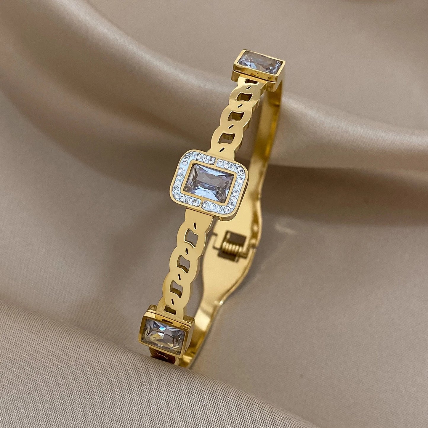 Pulseiras Rígidas Brilhantes Cristal Square