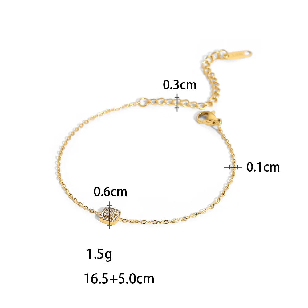Pulseiras Brilhantes em Aço Inoxidável Corrente Fina Charm Quadrado