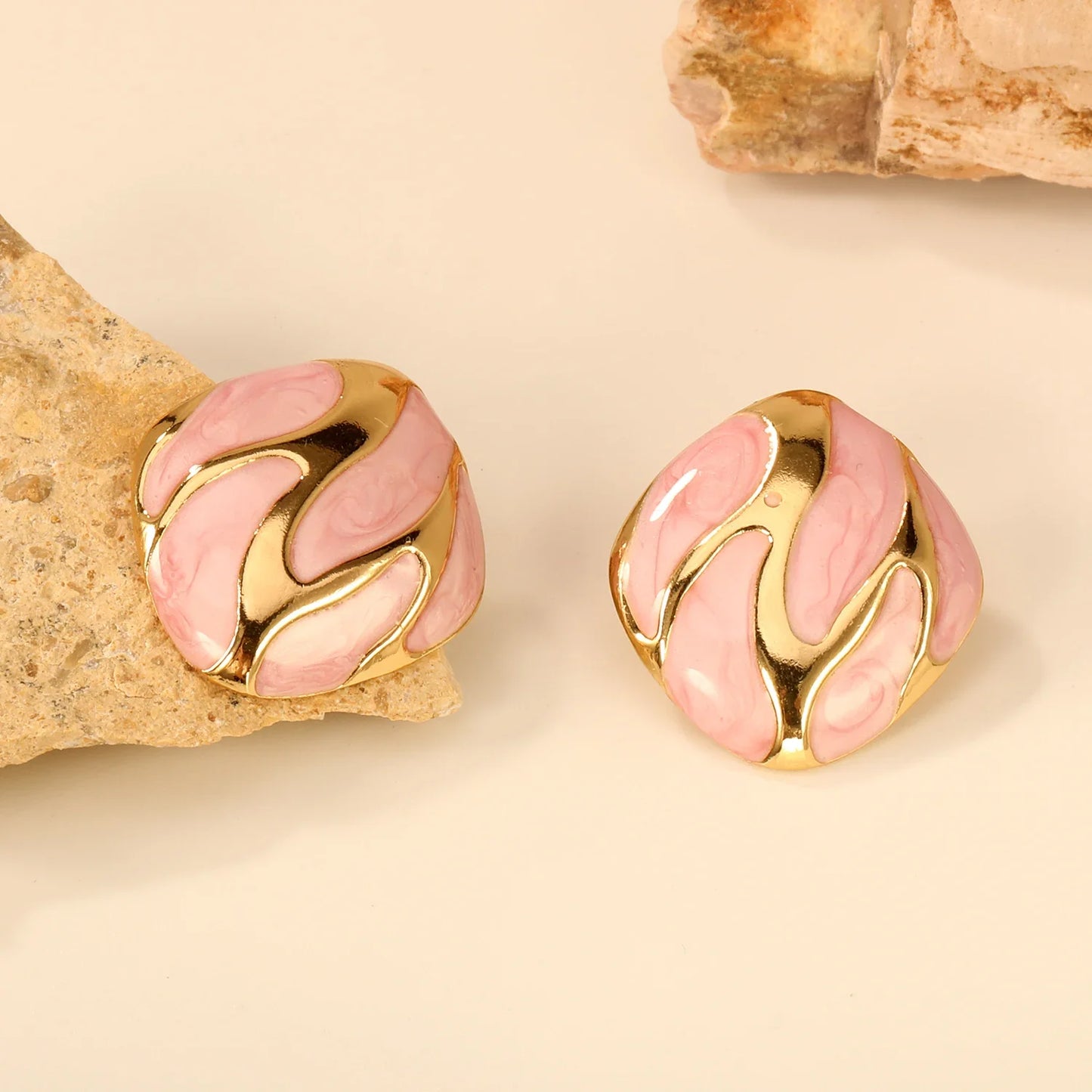 Brincos Quadrados em Aço Inoxidável Rosa
