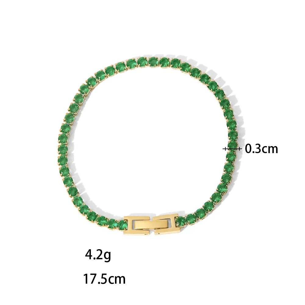 Pulseiras Brilhantes em Aço Inoxidável Full Pedras Verdes