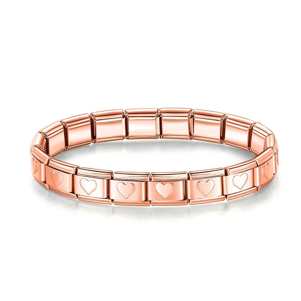 Pulseiras Originais Charms Coração em Aço Inoxidável Coração Rosa Dourado
