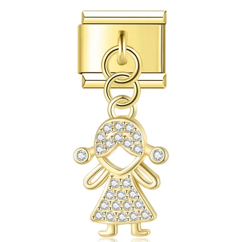 Pendente Pulseira Italiana em Aço Inoxidável Menina Dourada