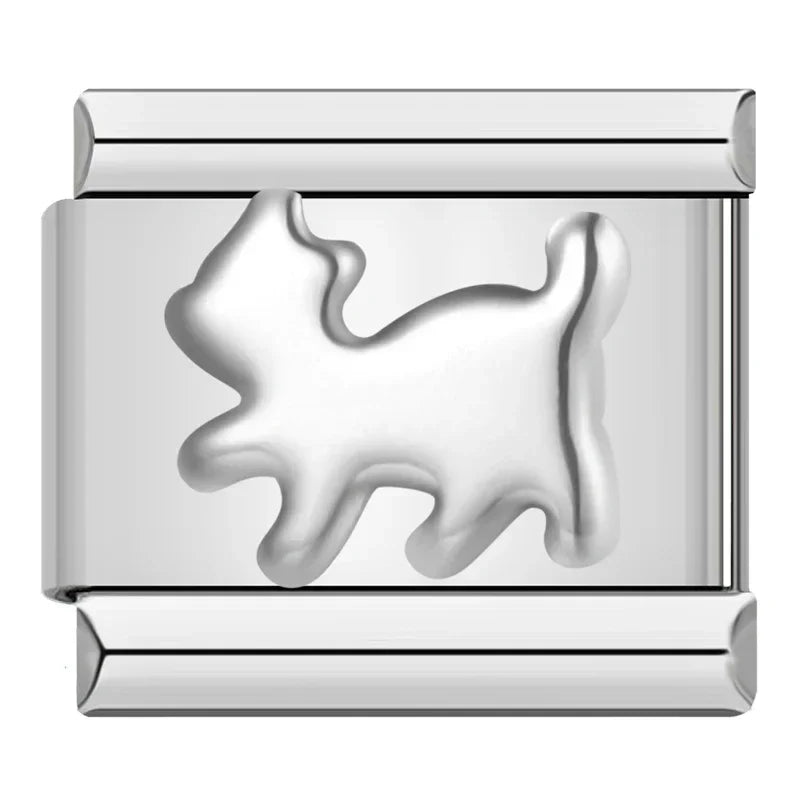 Charms Pulseira Italiana em Aço Inoxidável Gato Prateado