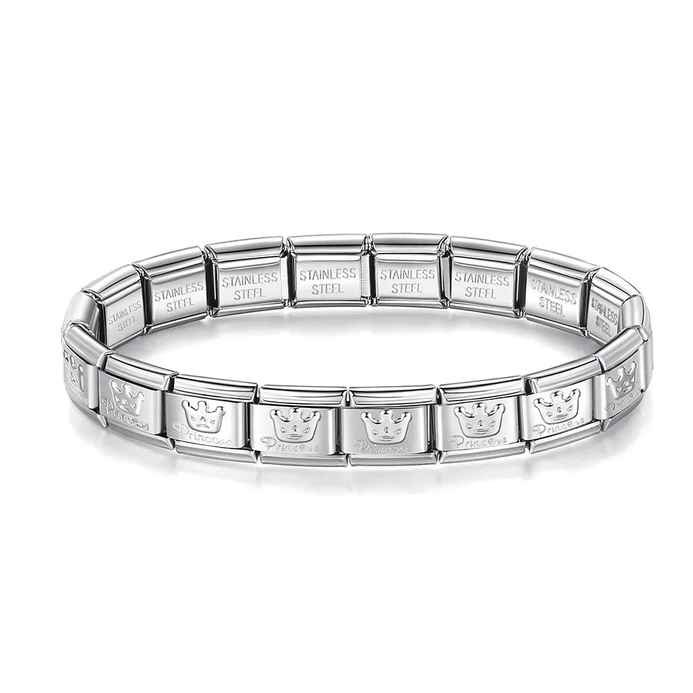 Pulseira Charms Mom e Princess em Aço Inoxidável Princess Prateado