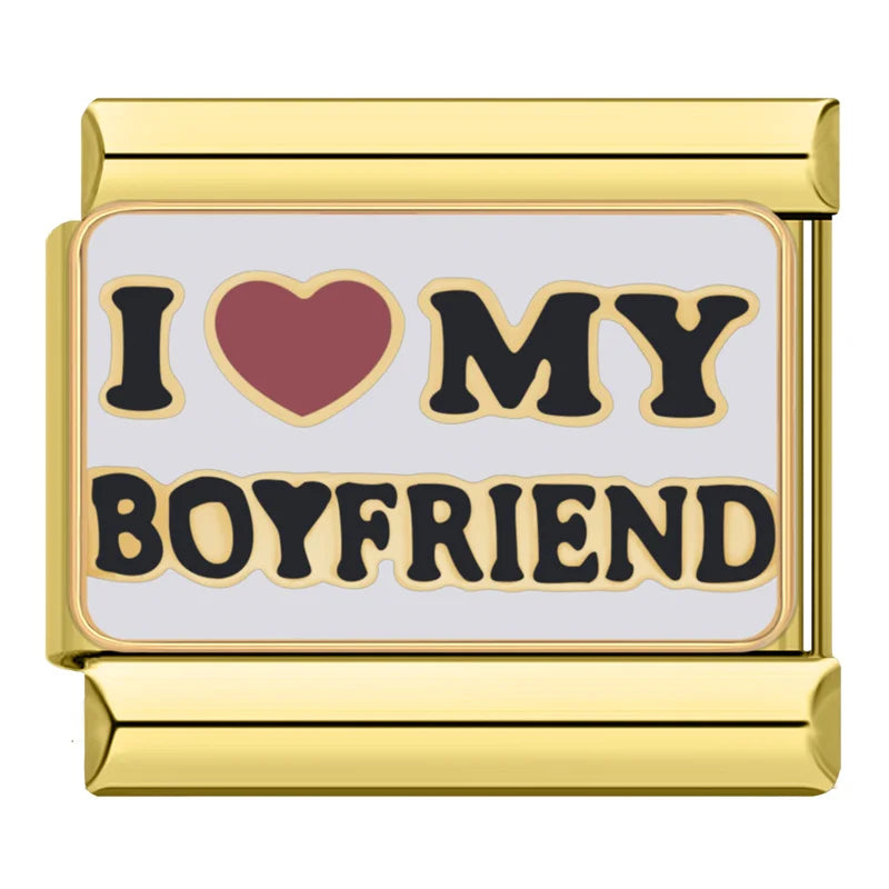 Charms Pulseira Italiana em Aço Inoxidável I Love My Boyfriend