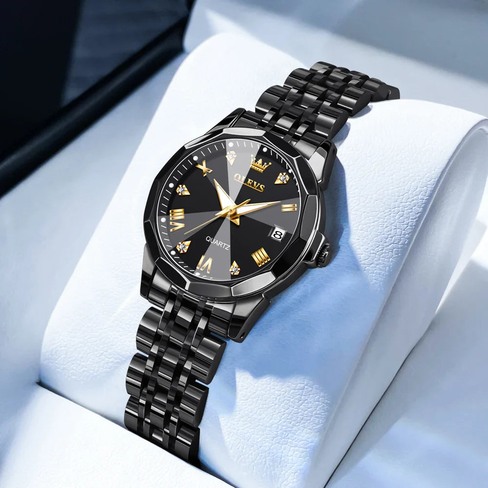 Relógio Feminino OLEVS em Aço Inoxidável Dourado Preto