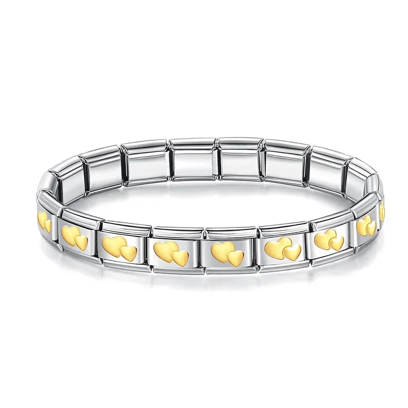 Pulseiras em Aço Inoxidável de Estilo Italiano Duplo Corações