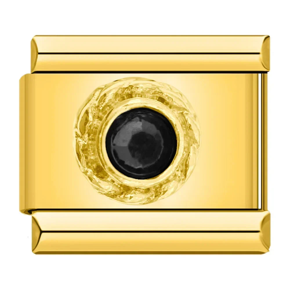 Charms de Zircónias Pulseira Italiana em Aço Inoxidável Preto