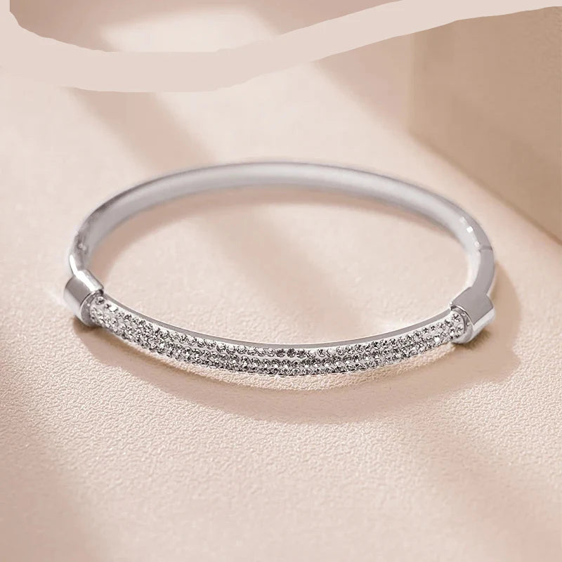 Pulseira Rígida Brilhante em Aço Inox Prateado