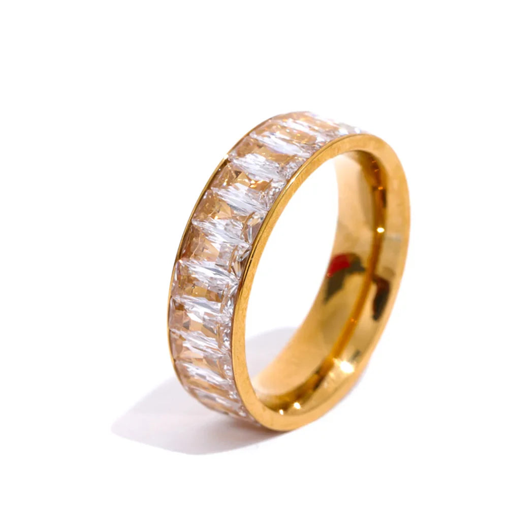 Anel Colorido em Aço Inoxidável Transparente Dourado