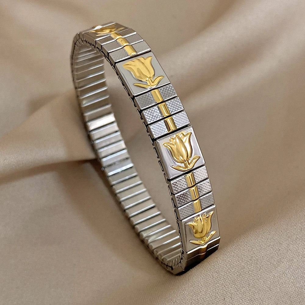 Pulseiras Elásticas Clássicas em Aço Flores