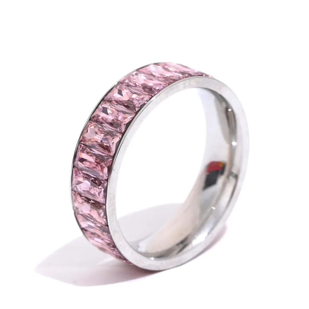 Anel Colorido em Aço Inoxidável Rosa Prateado