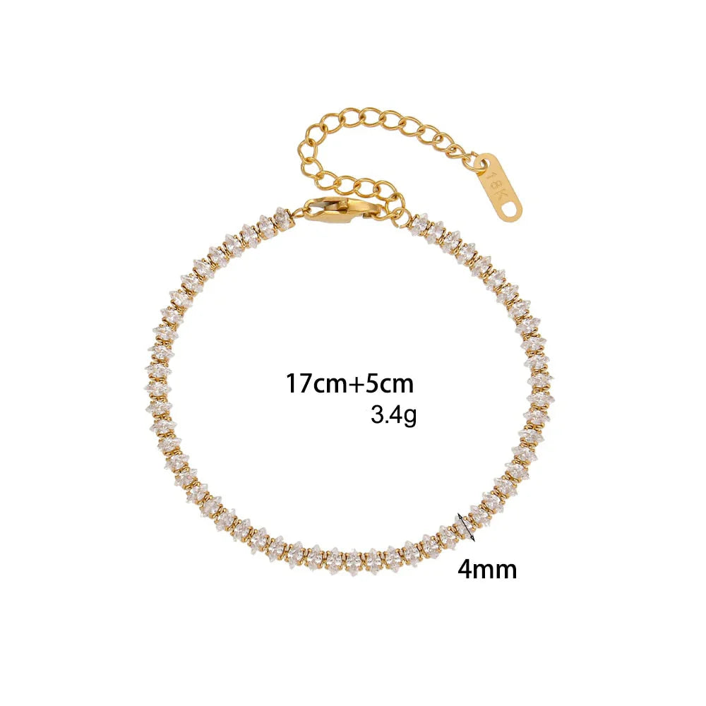 Pulseiras de Corrente em Aço Inoxidável Bracelete Cristal Marquis