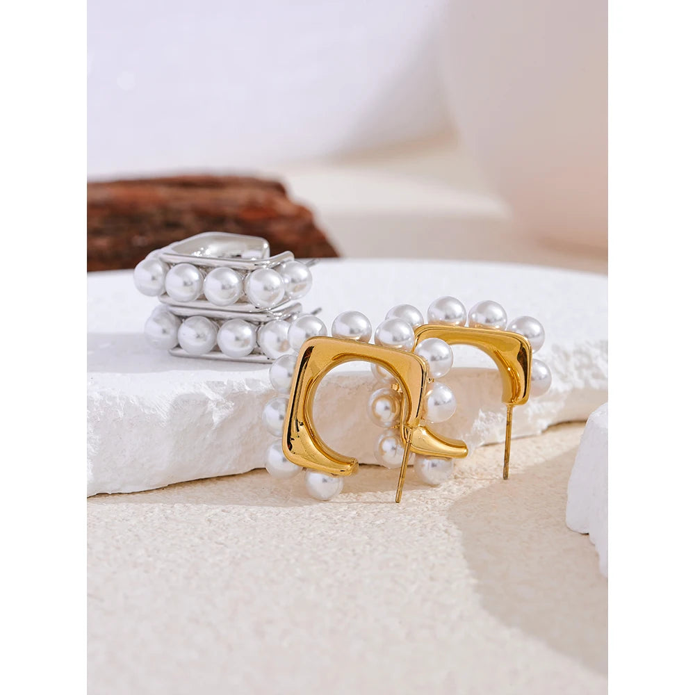 Brincos de Pérola Quadrados