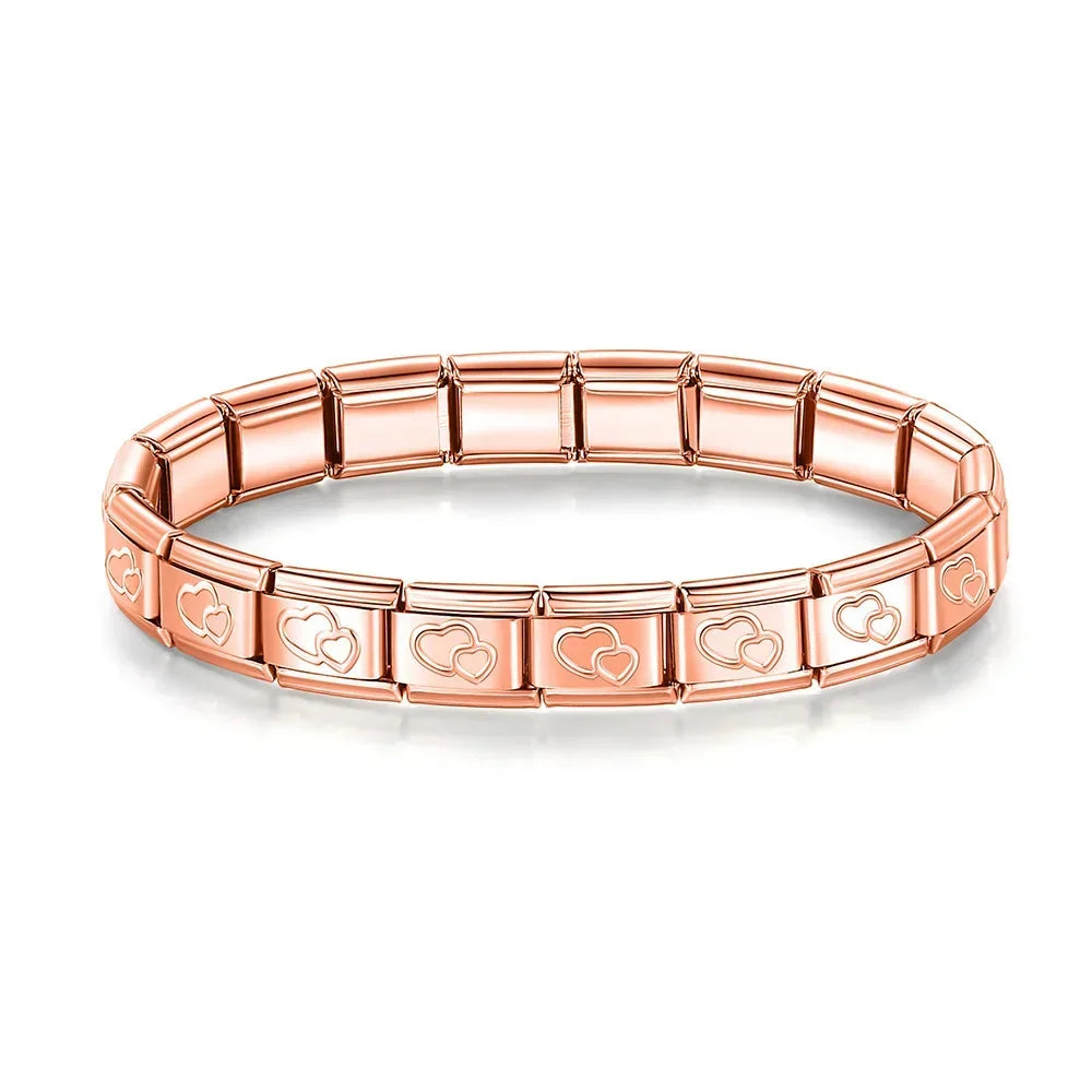Pulseiras Originais Charms Coração em Aço Inoxidável Coração 2 Rosa Dourado