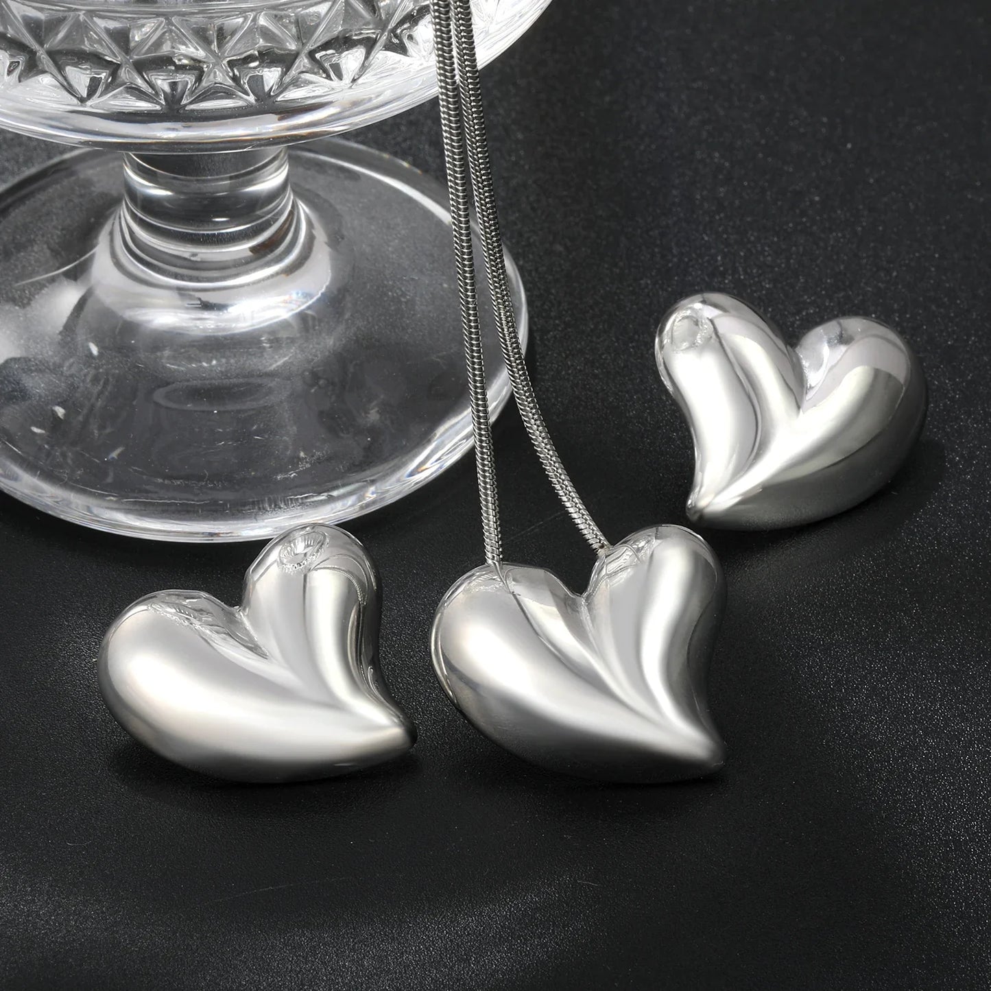 Conjunto Colar e Brinco em Aço Inox Prateado