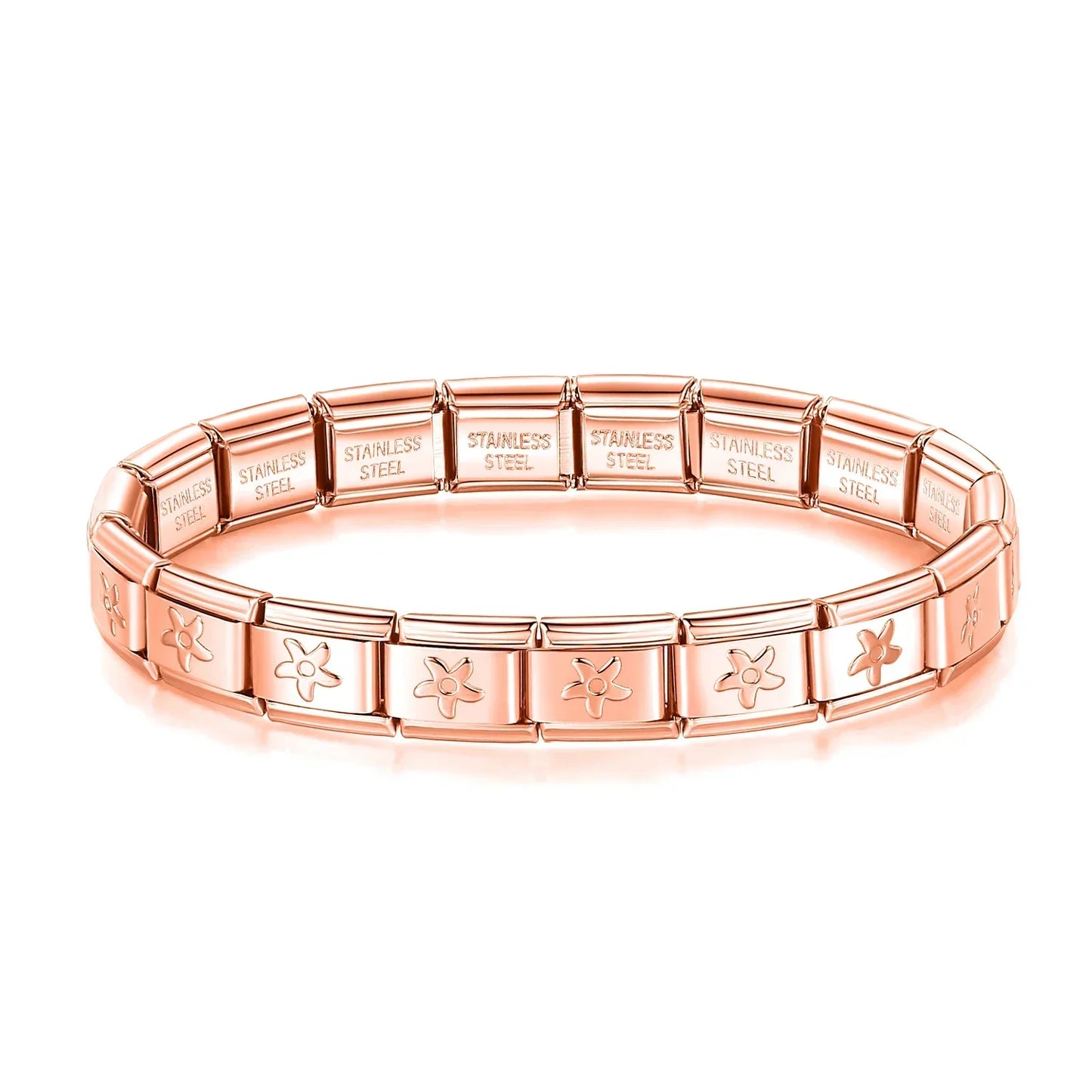 Pulseiras Originais Charms Flores e Borboletas em Aço Inoxidável Flor Rosa Dourado