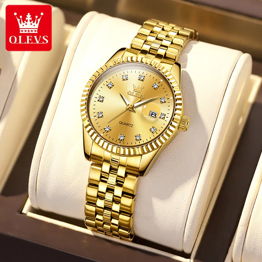 Relógio Clássico Feminino em Aço Inox Full Dourado