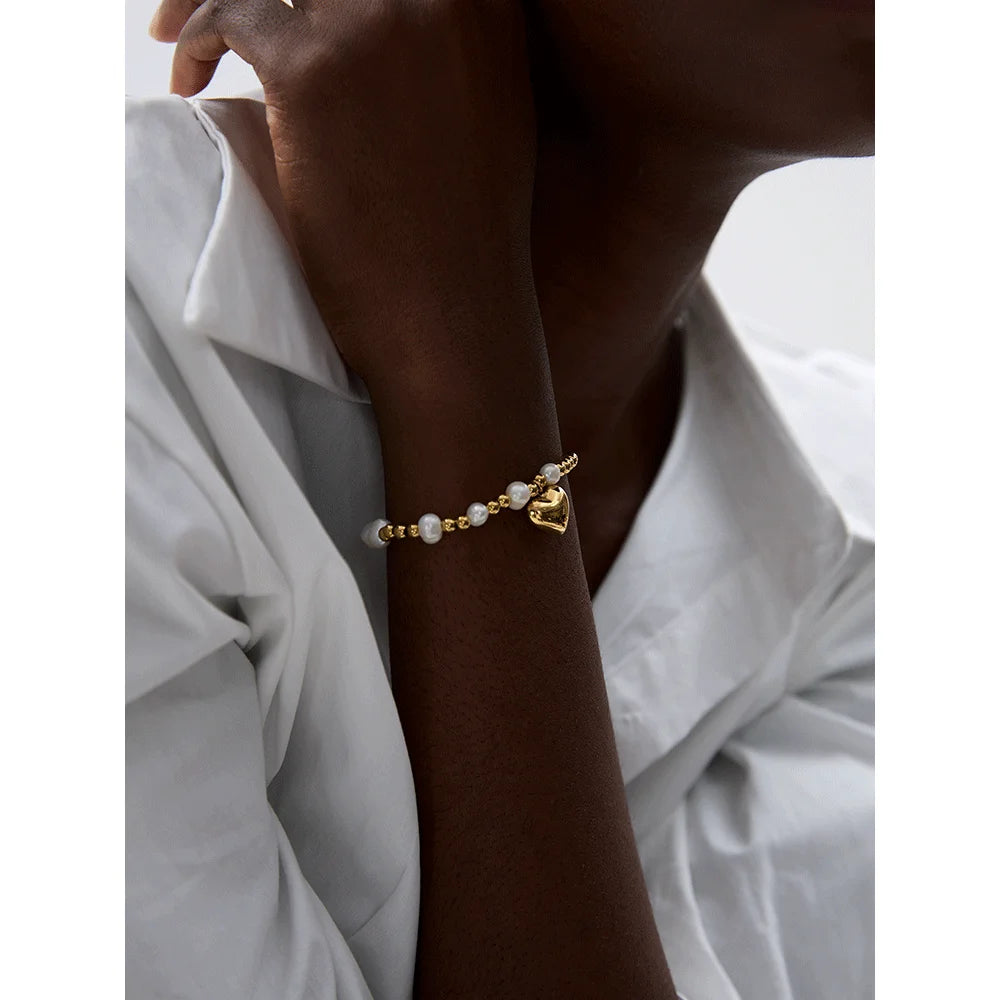 Pulseira de Missangas e Pérolas - Aço inoxidável