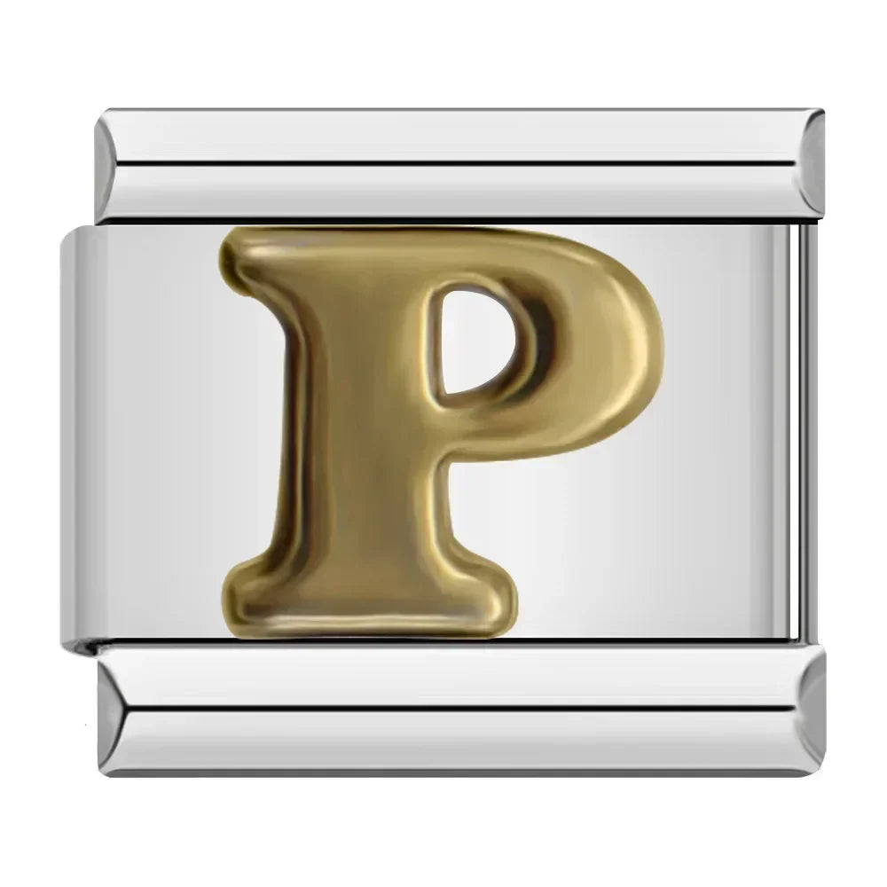 Charms Letras Pulseira Italiana em Aço Inoxidável P