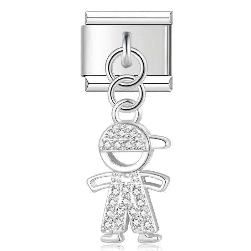 Pendente Pulseira Italiana em Aço Inoxidável Menino Prateado