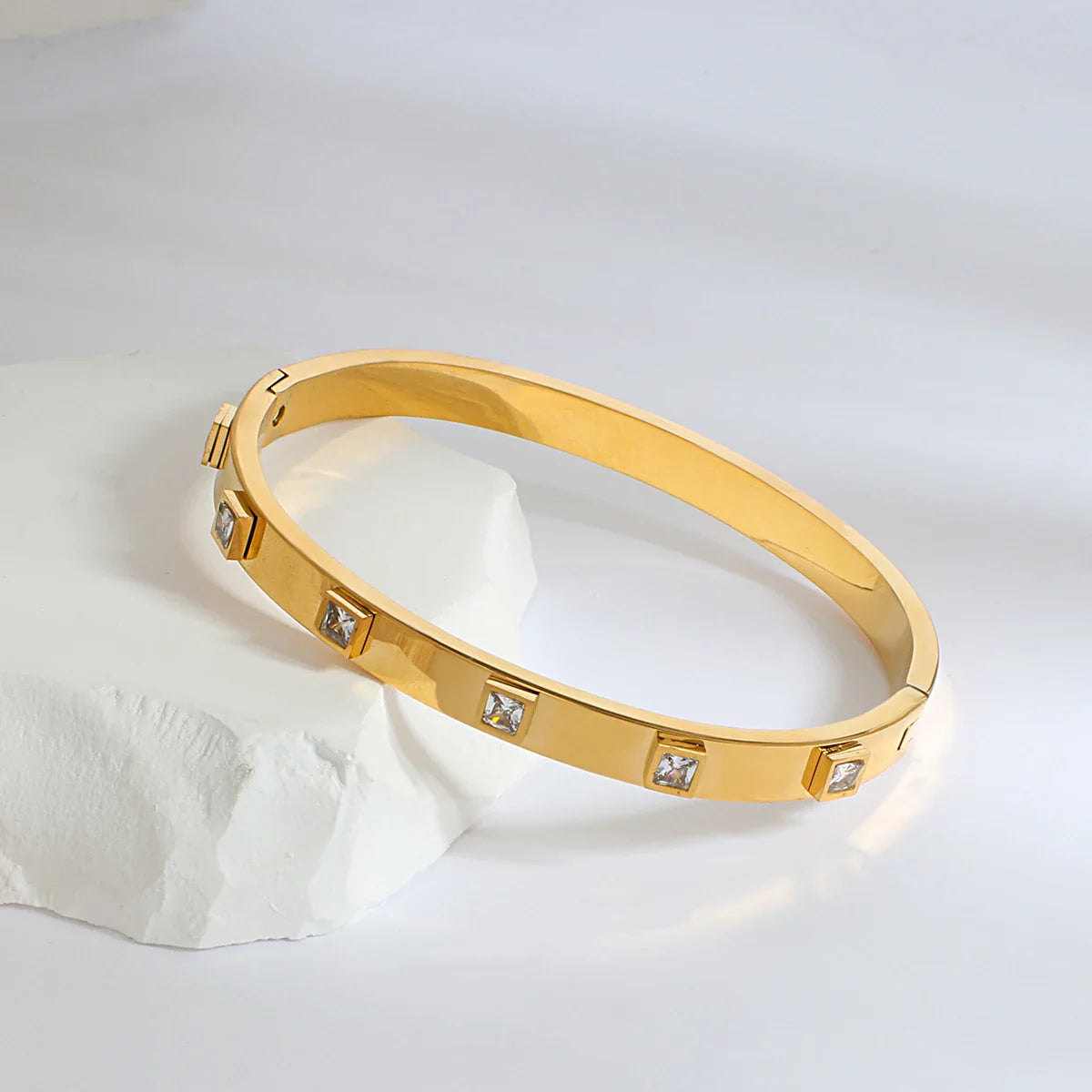 Pulseiras Rígidas Finas Cristais Quadrados