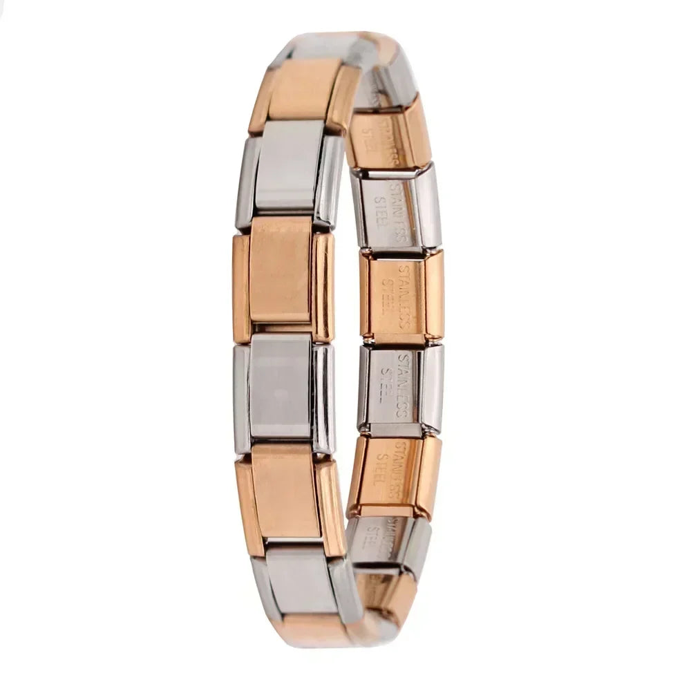 Pulseira Original Italiana em Aço Inoxidável Rosa-Prateado