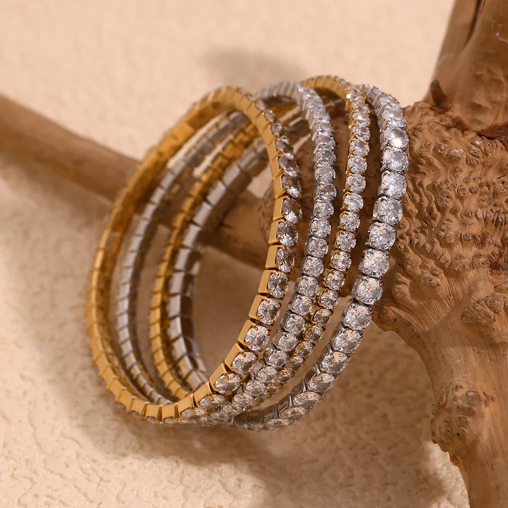 Pulseiras Elásticas de Ténis em Aço Inoxidável e Zircónia