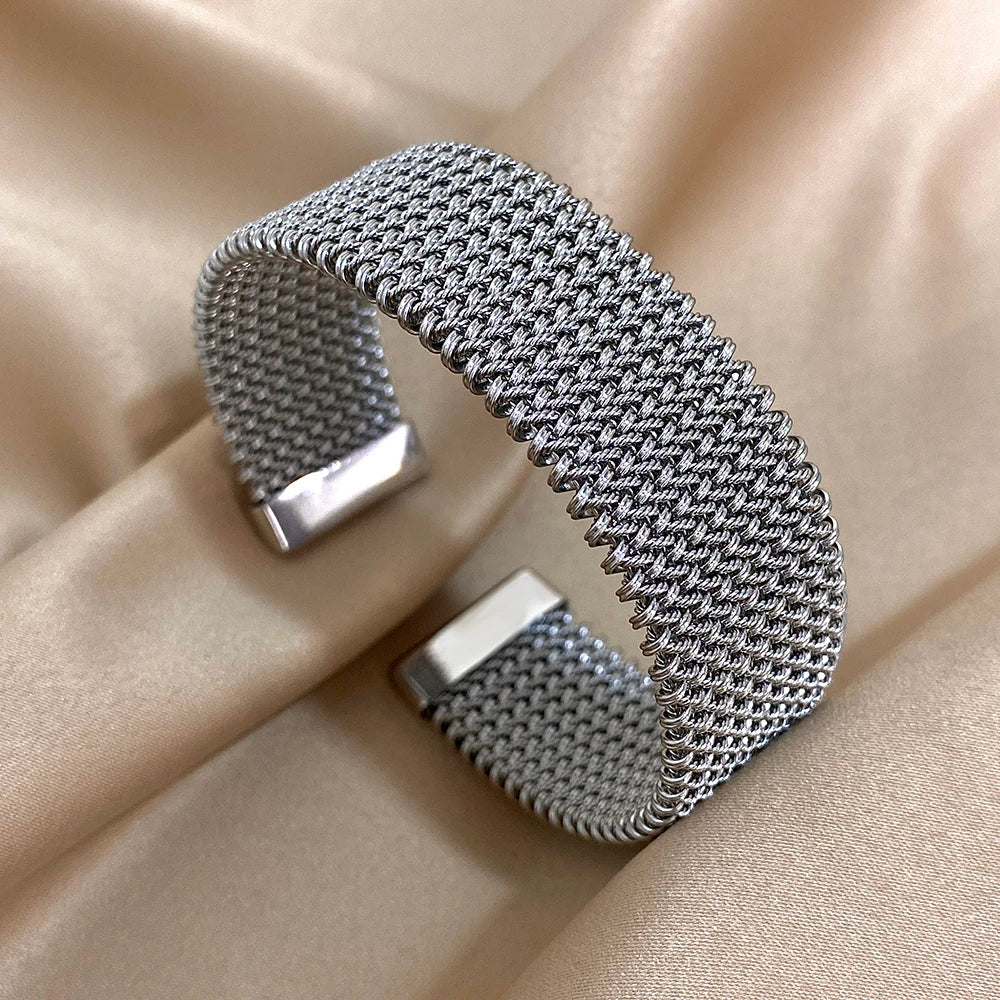 Pulseira de Malha de Aço Prateado