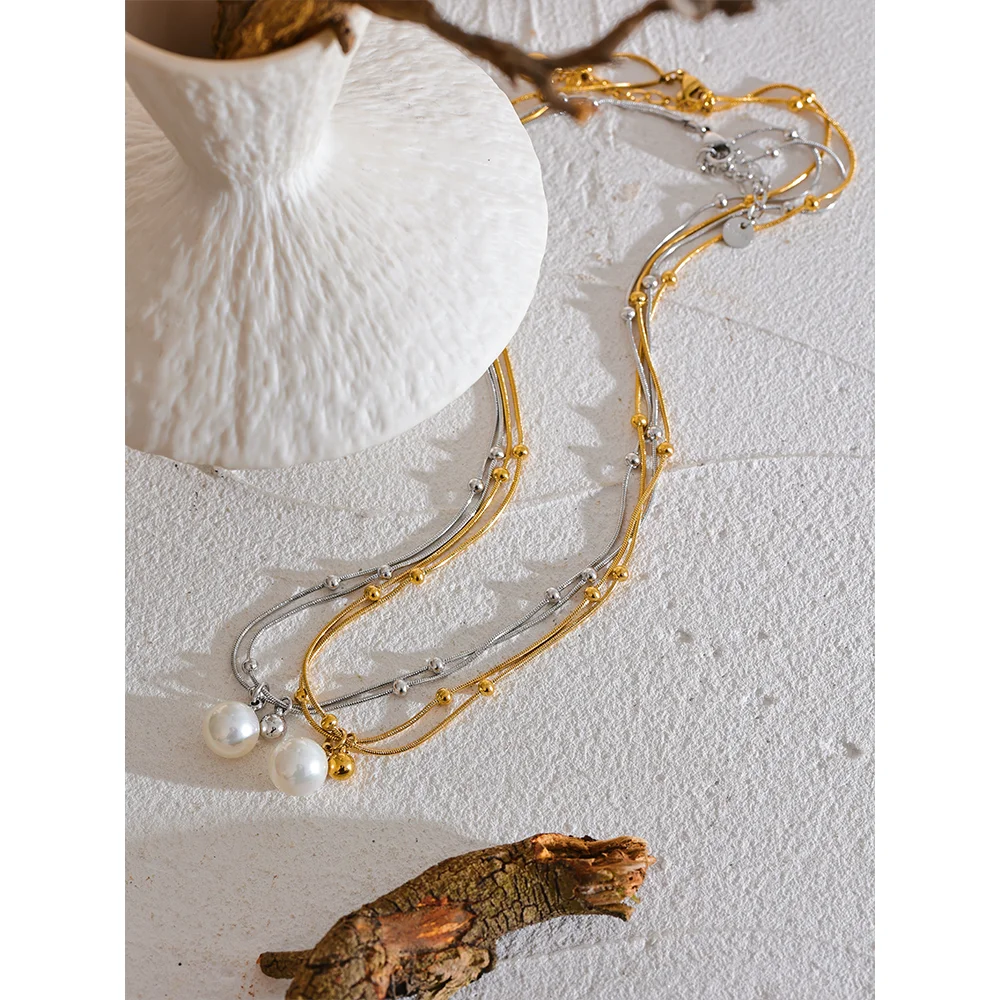 Colar de Pendente Pérola - Aço inoxidável