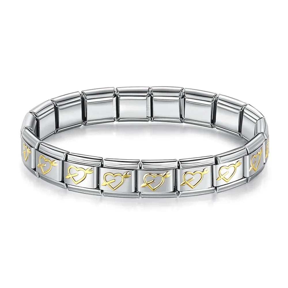 Pulseiras em Aço Inoxidável de Estilo Italiano Corações Flechas