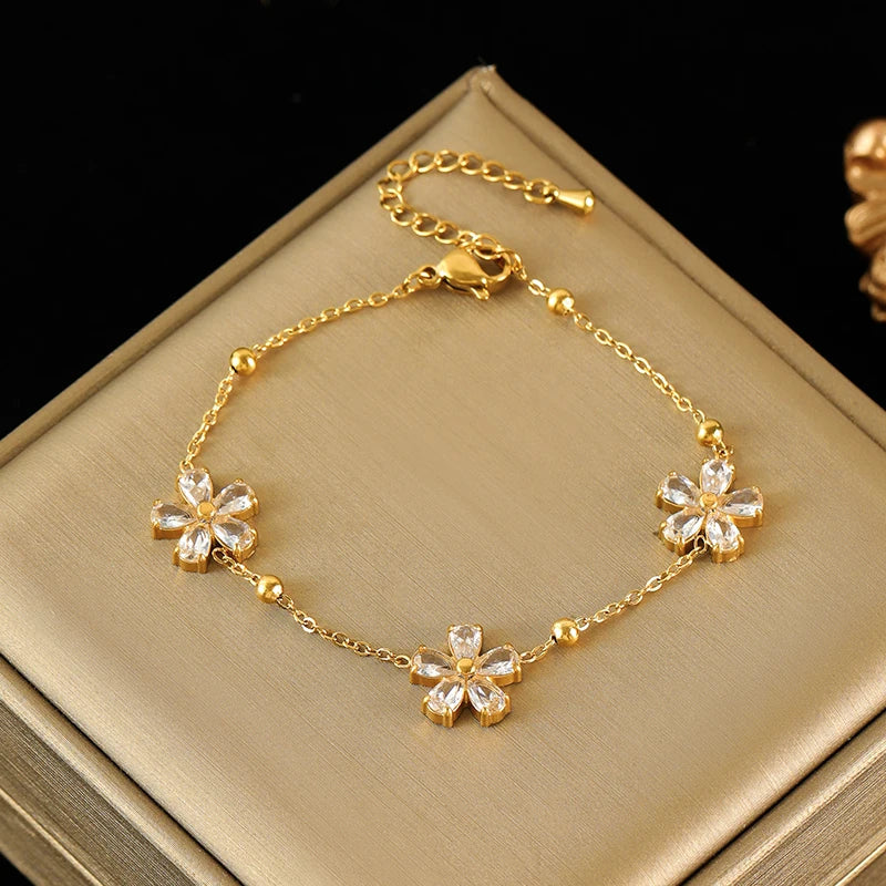 Pulseira de Pedras Brilhantes em Aço Inox