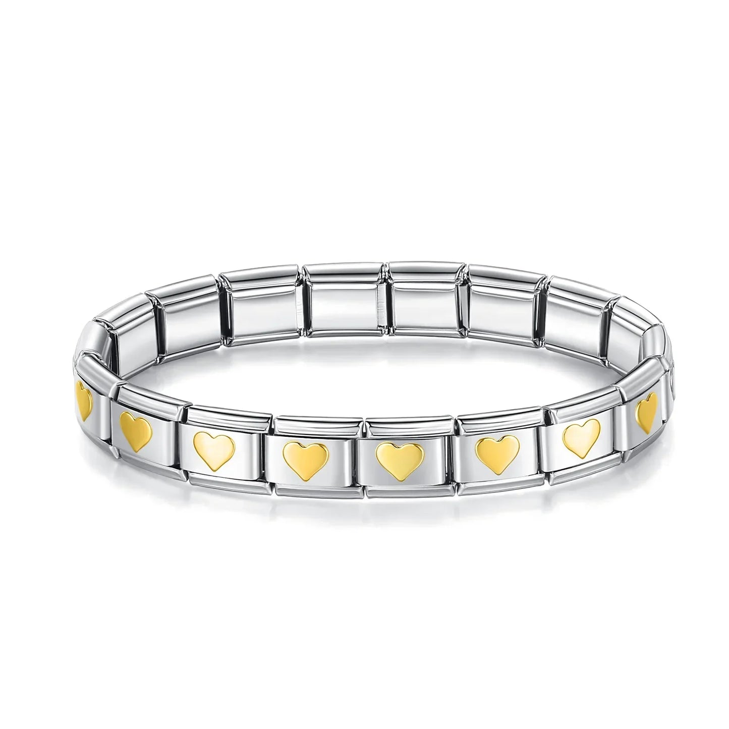 Pulseiras em Aço Inoxidável de Estilo Italiano Corações Dourados