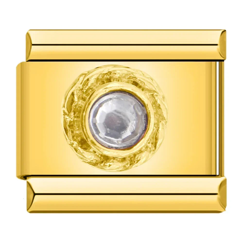 Charms de Zircónias Pulseira Italiana em Aço Inoxidável Transparente
