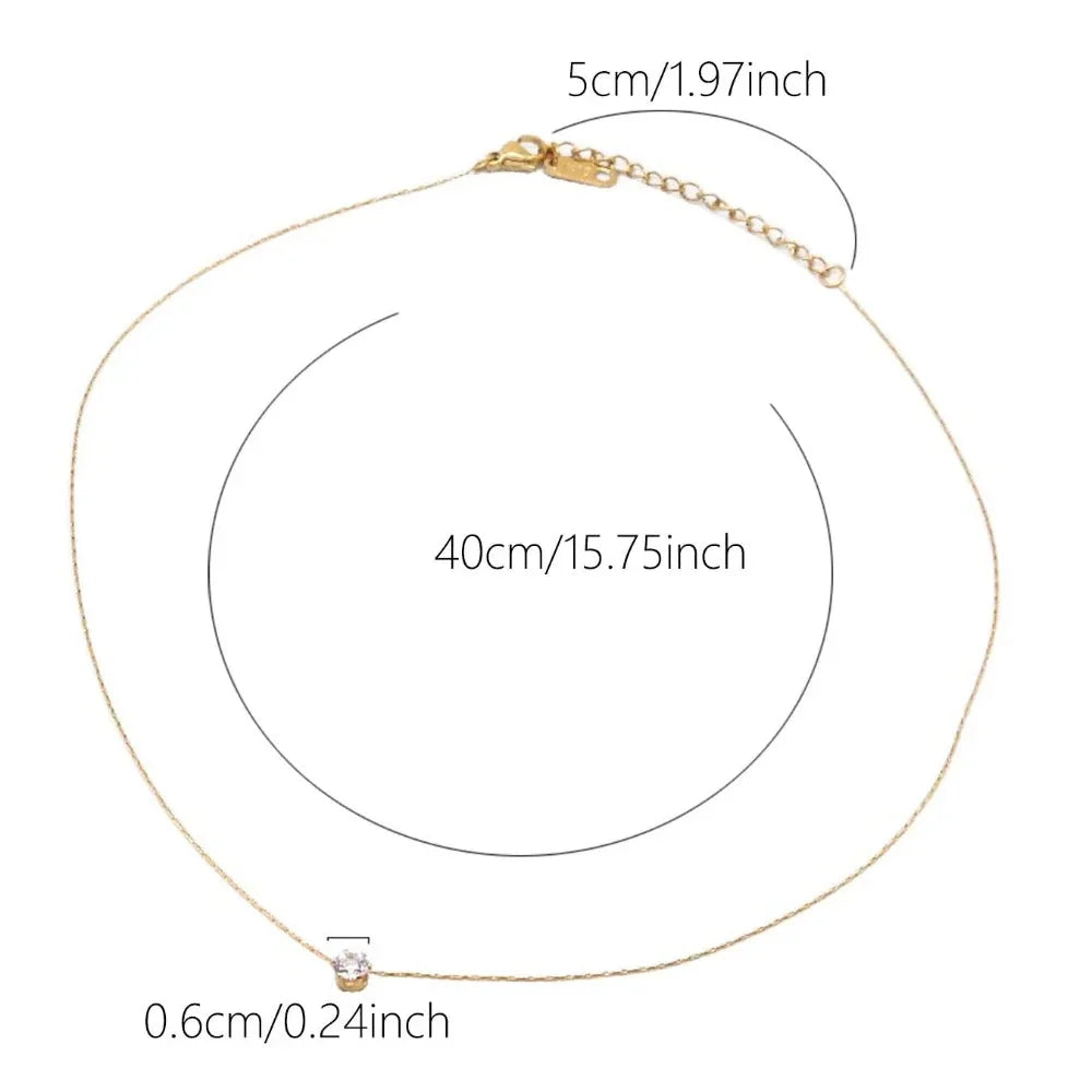 Colar Minimalista com Pedra de Zircónia em Aço Inoxidável
