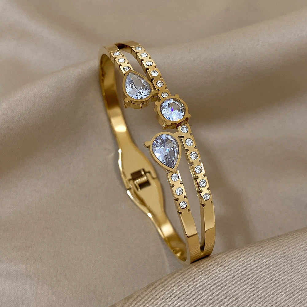 Pulseiras Brilhantes em Aço Inoxidável Zircónias Três pedras