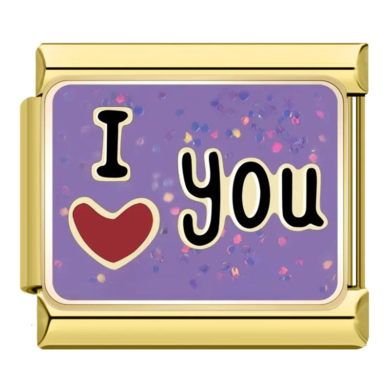 Charms Pulseira Italiana em Aço Inoxidável I Love You