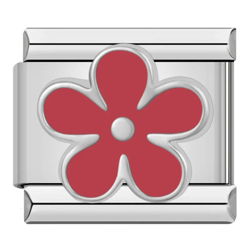 Charms Originais Pulseira Italiana em Aço Inoxidável Flor