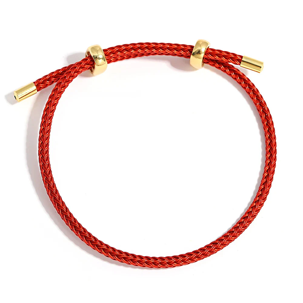 Pulseira com Efeito de Corda Ajustável em Aço Inox Vermelho