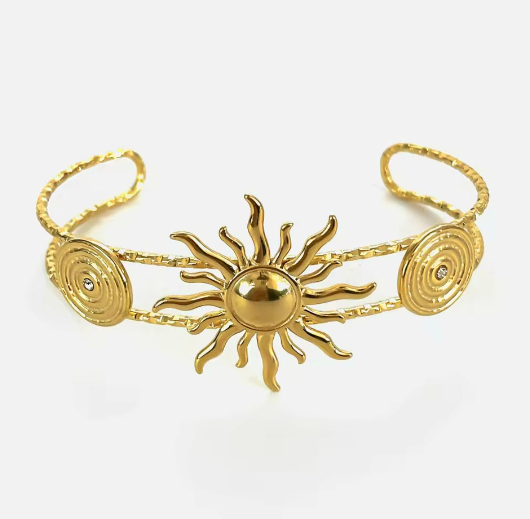 Pulseiras Clássicas em Aço Inoxidável Sol e Círculo