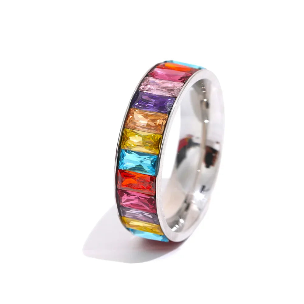 Anel Colorido em Aço Inoxidável Colorido Prateado