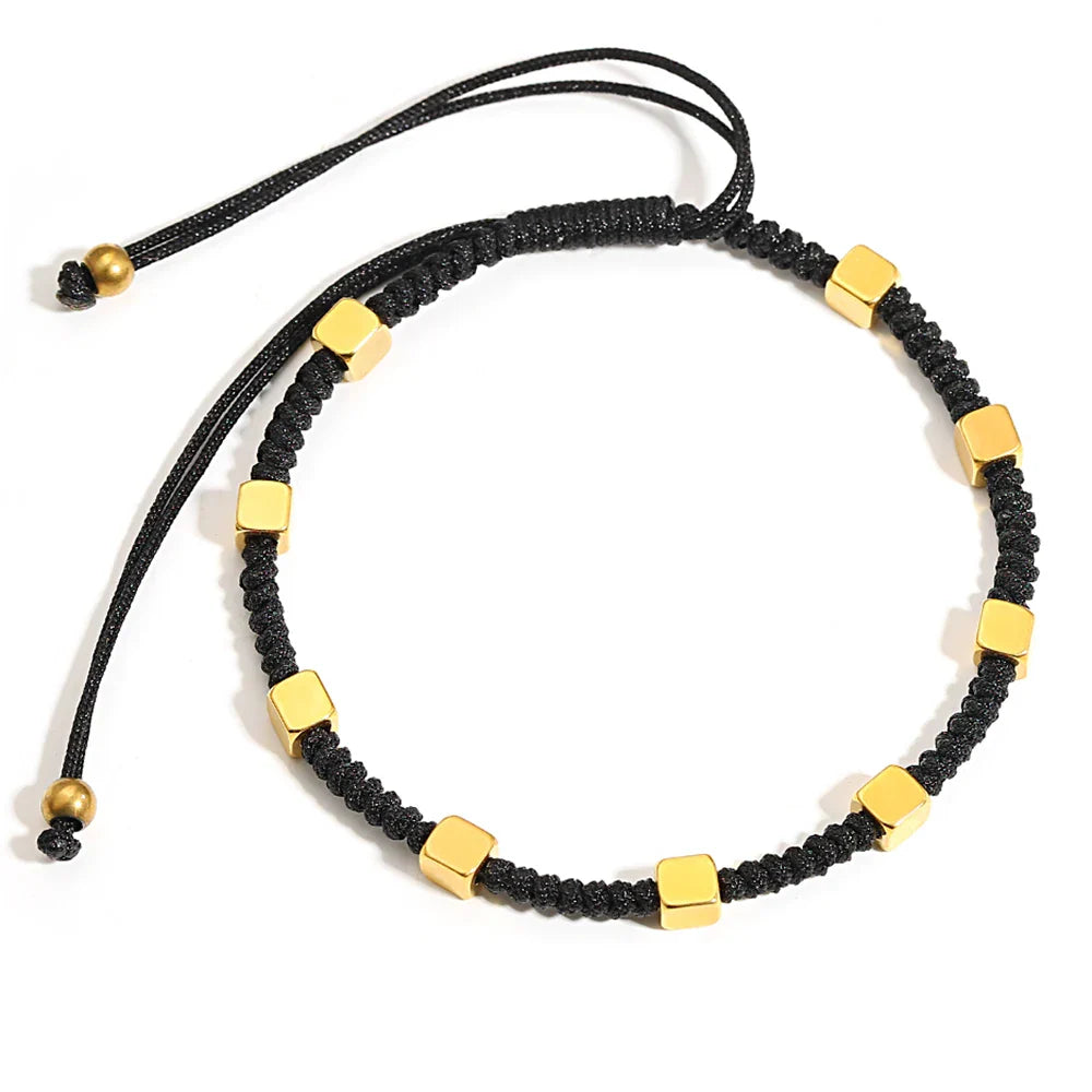 Pulseira com Efeito de Corda Ajustável em Aço Inox Corda Negra