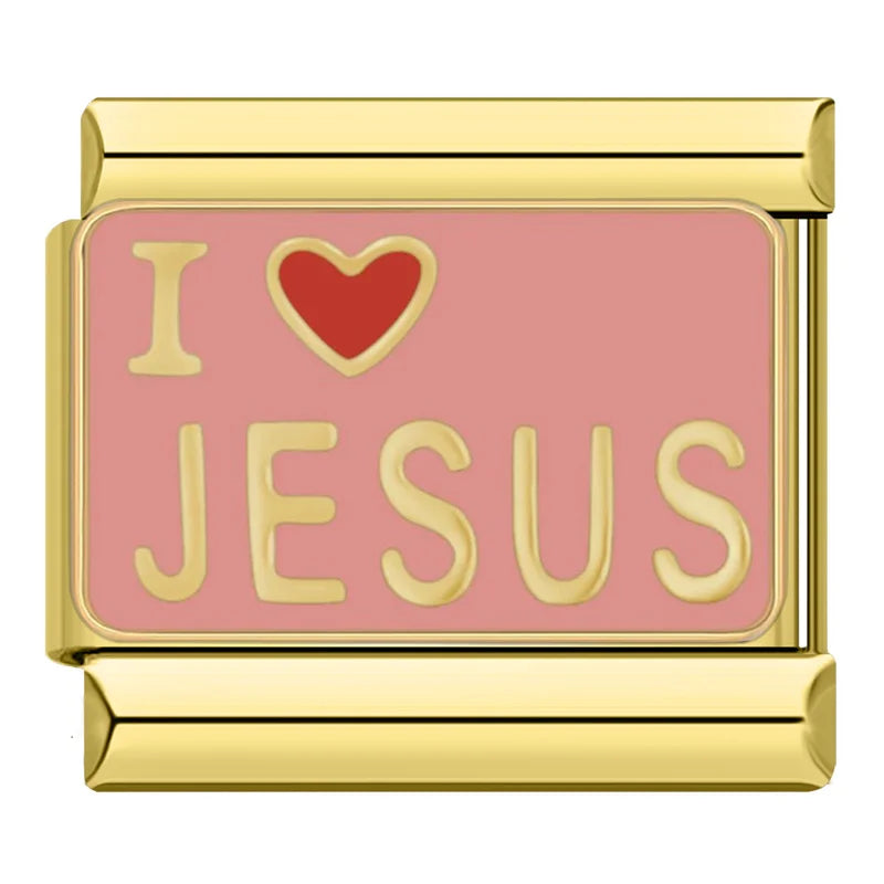 Charm Olho Turco Pulseira Estilo Italiano em Aço Inoxidável I Love Jesus