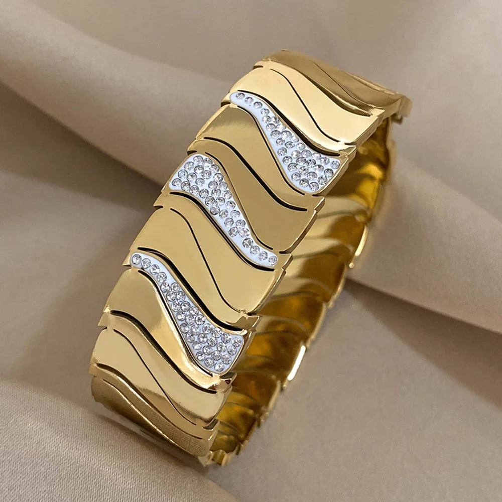 Pulseira Elegante e Sofisticada em Aço Inox Dourado