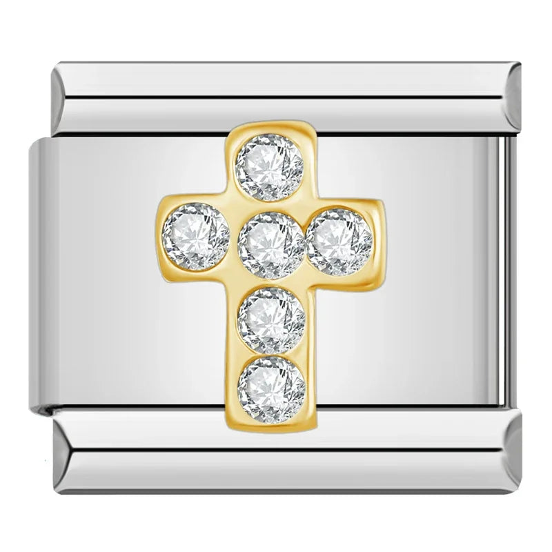 Charms Pulseira Italiana em Aço Inoxidável Cruz