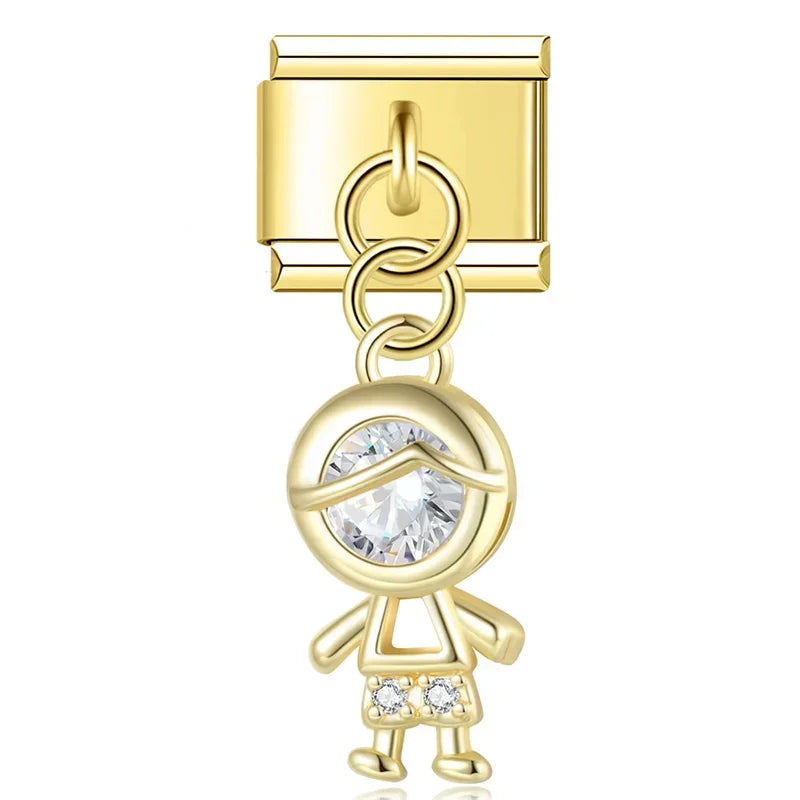 Pendente Pulseira Italiana em Aço Inoxidável Menino Dourado 2