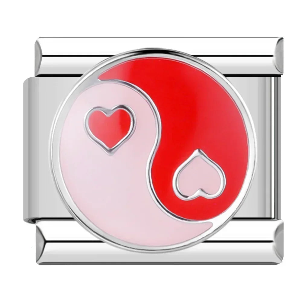 Charms Pulseira Italiana m Aço Inoxidável Rosa e Vermelho