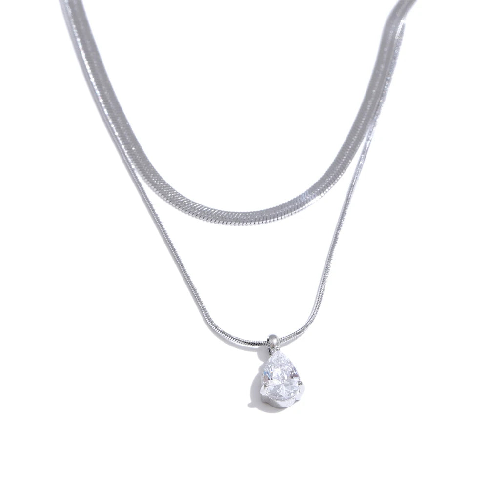 Colar Pendente de Zircónia - Aço inoxidável